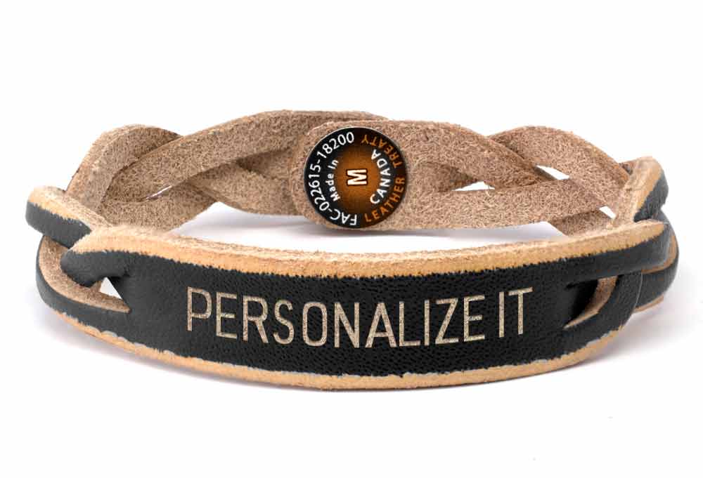 Braided Worn Edge Bracelet - Black (engraved)