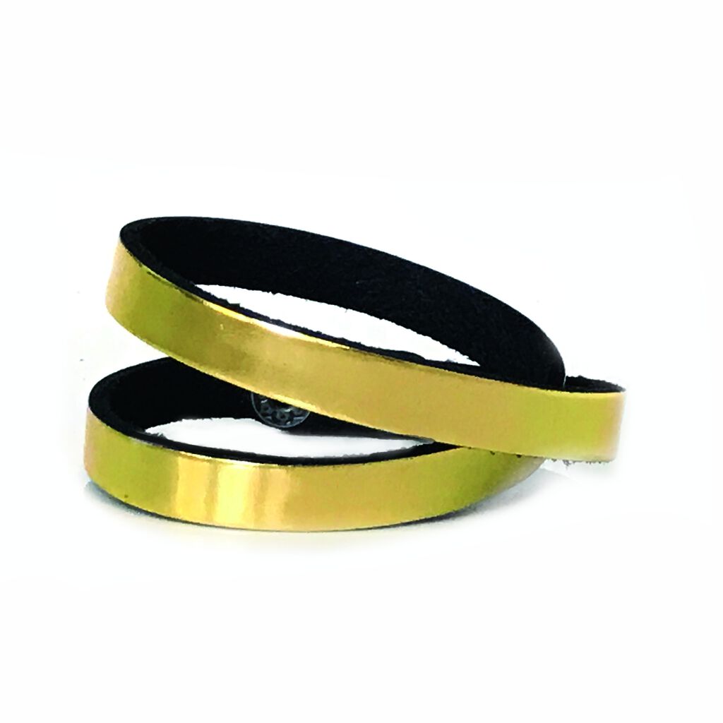 Gold slim leather wraparound style bracelet