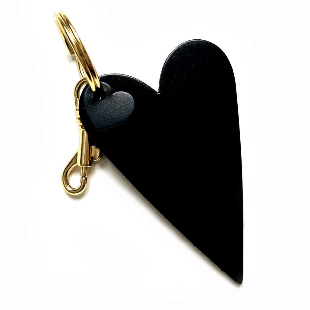Black leather keychain heart shaped