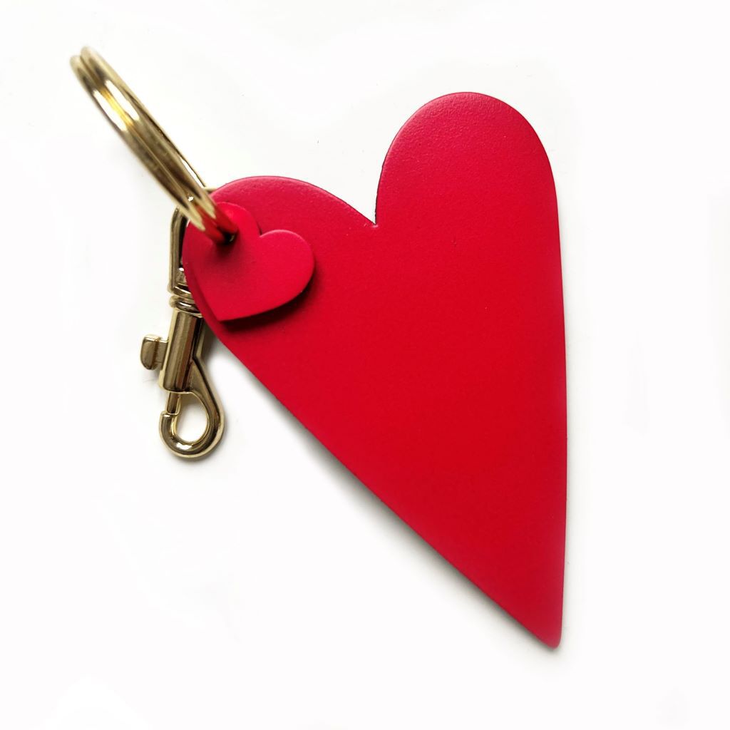 Red leather keychain heart shaped