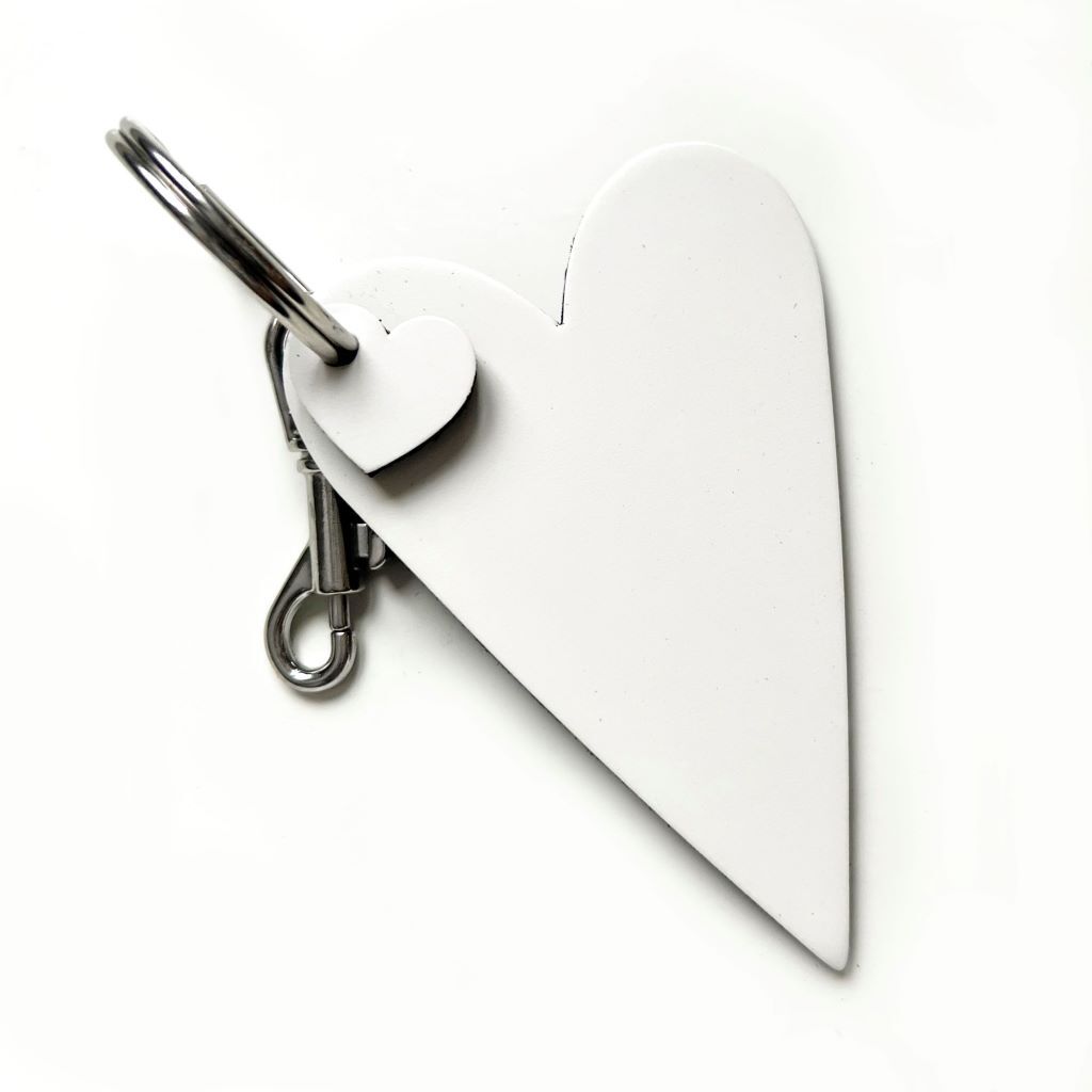 White leather keychain heart shaped