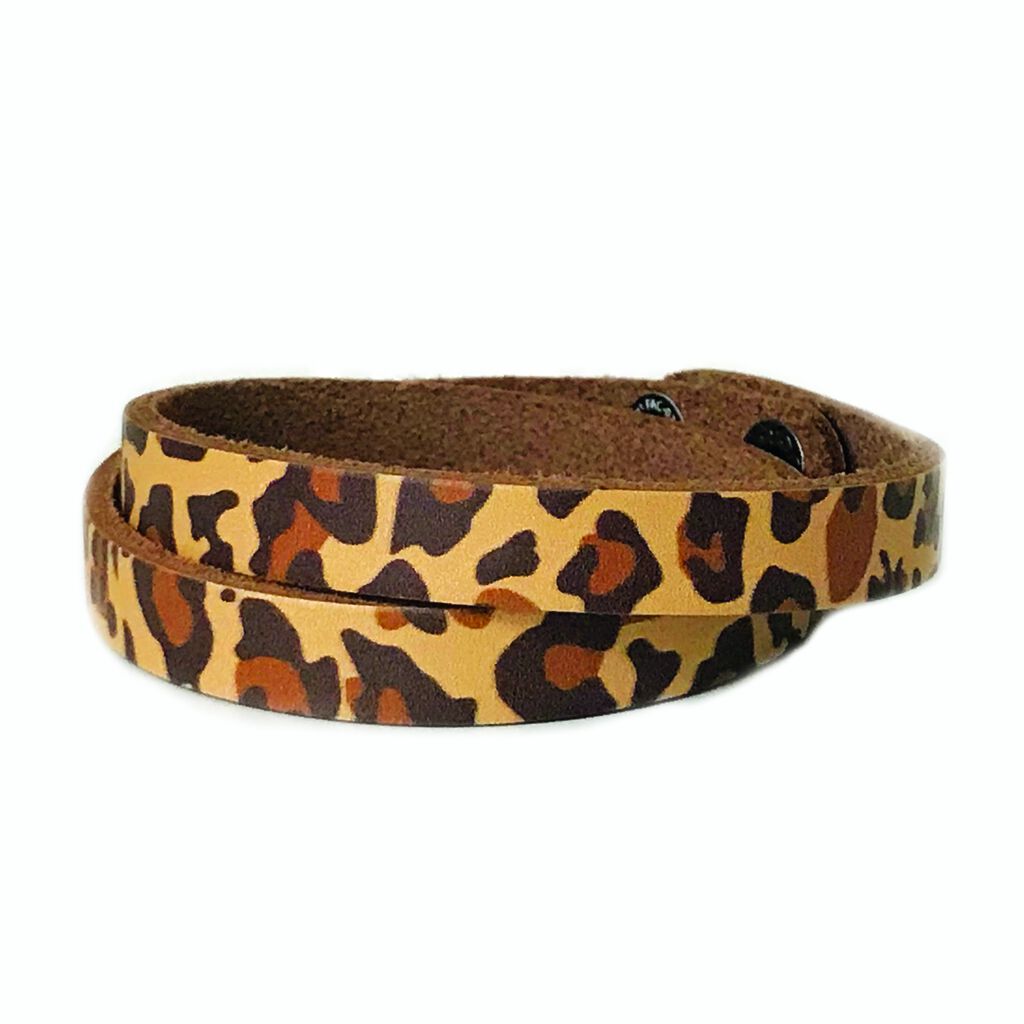 Leopard slim leather wraparound style bracelet