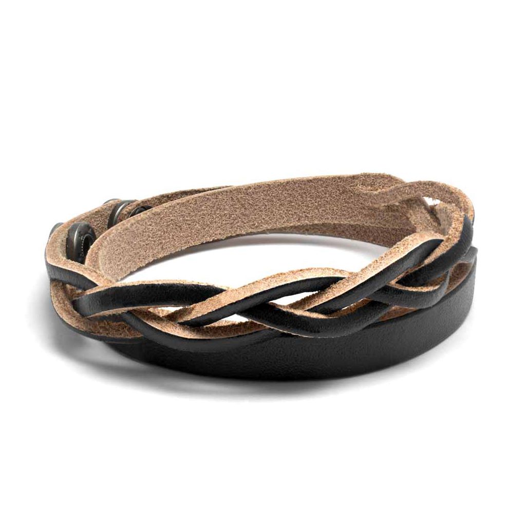 Black braided leather wraparound style bracelet