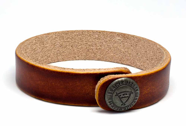 Slim Bracelet -  Antiqued Brown (back view showing snap closure)