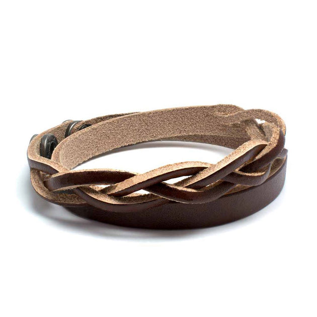Brown braided leather wraparound style bracelet