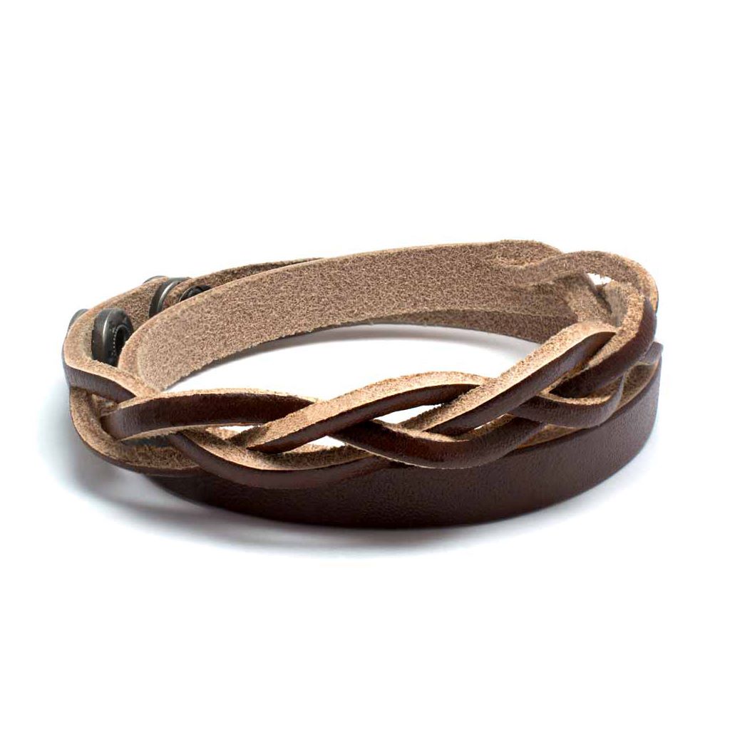 Brown braided leather wraparound style bracelet
