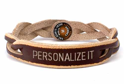 Braided Worn Edge Bracelet - Brown (engraved)