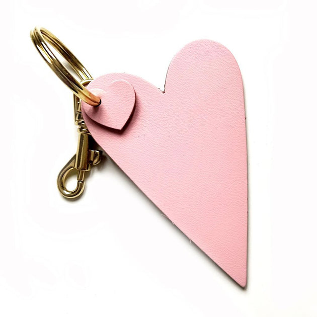 Pink leather keychain heart shaped