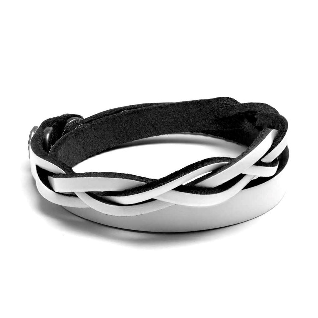 White braided leather wraparound style bracelet